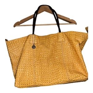 Big Buddha Patent Yellow Snakeskin-Patterned Vegan Leather Tote